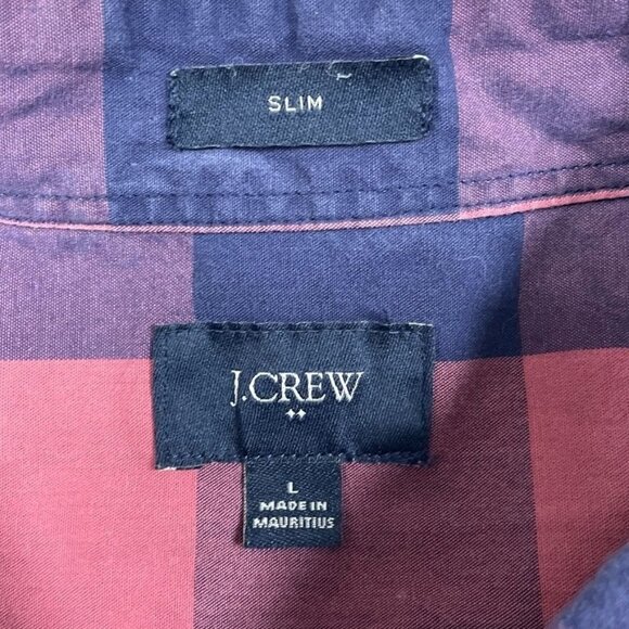 J.Crew Mens Slim Fit Plaid Long-Sleeve Shirt Large Pink & Navy Cotton a1183 - Picture 2 of 7